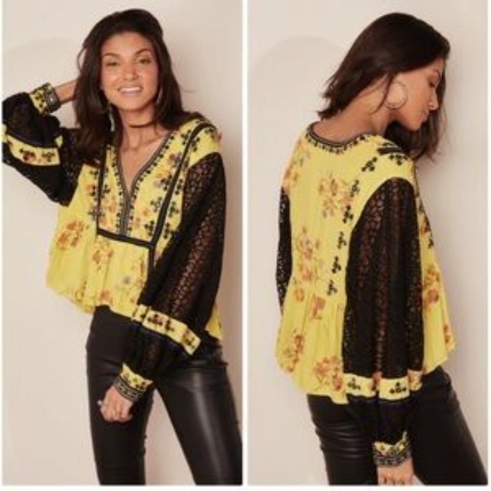 Embroidered Yellow and Black Women's Top